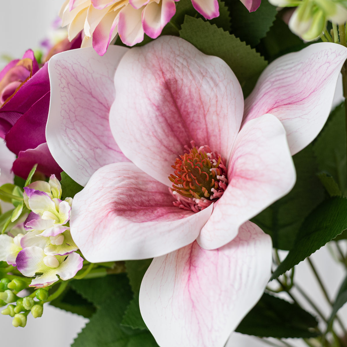 20" Zinnias, Magnolias & Roses Bush: Mauve (12 Stem)