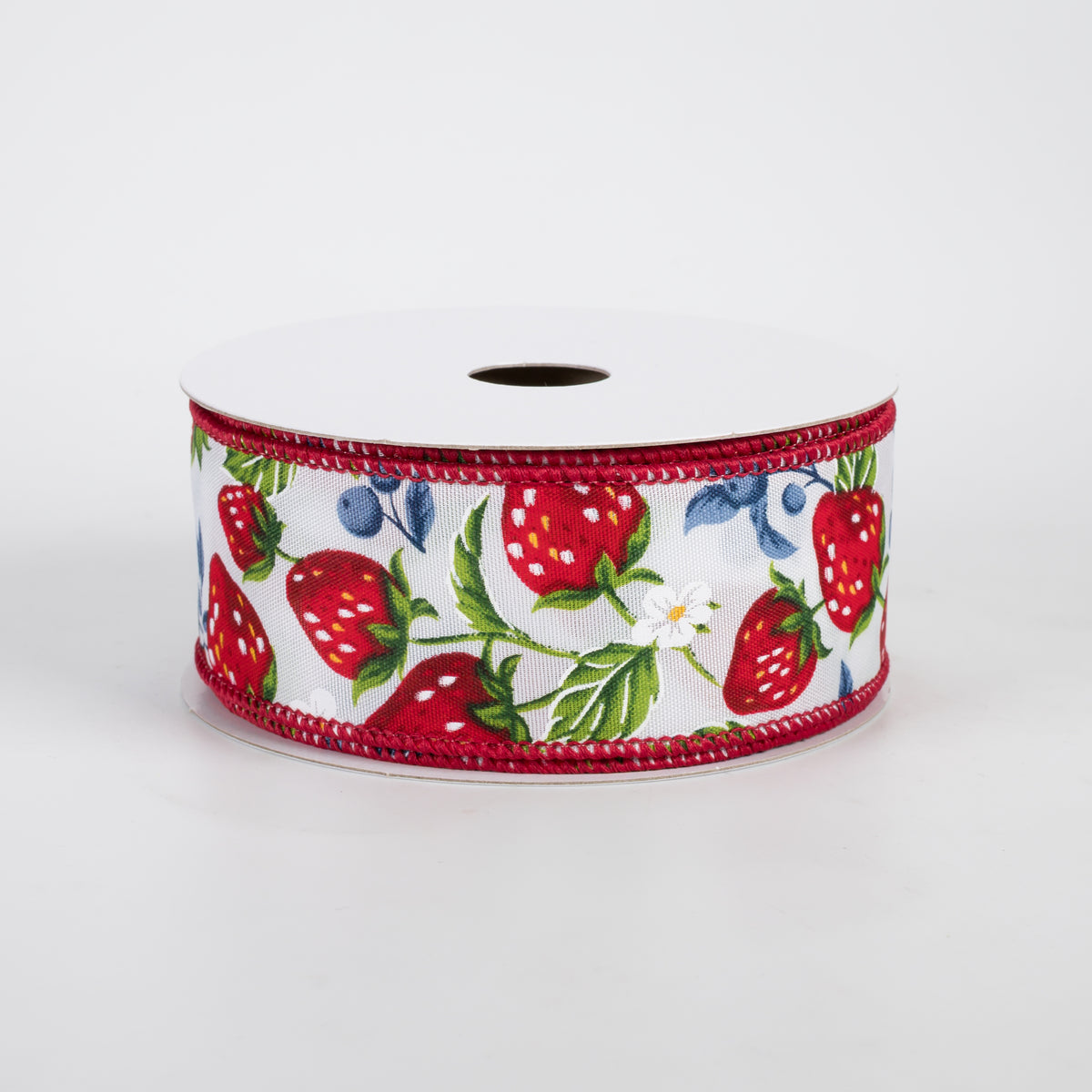 1.5" Satin Asher's Berries Ribbon: White (10 Yards)