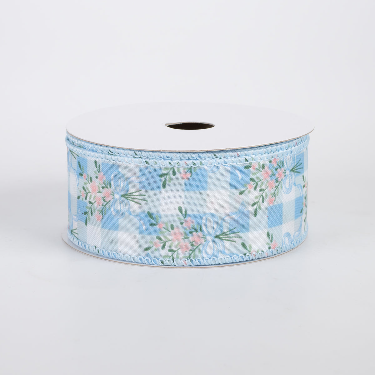 1.5" Satin Flower Bow Bouquet Ribbon: White & Blue (10 Yards)