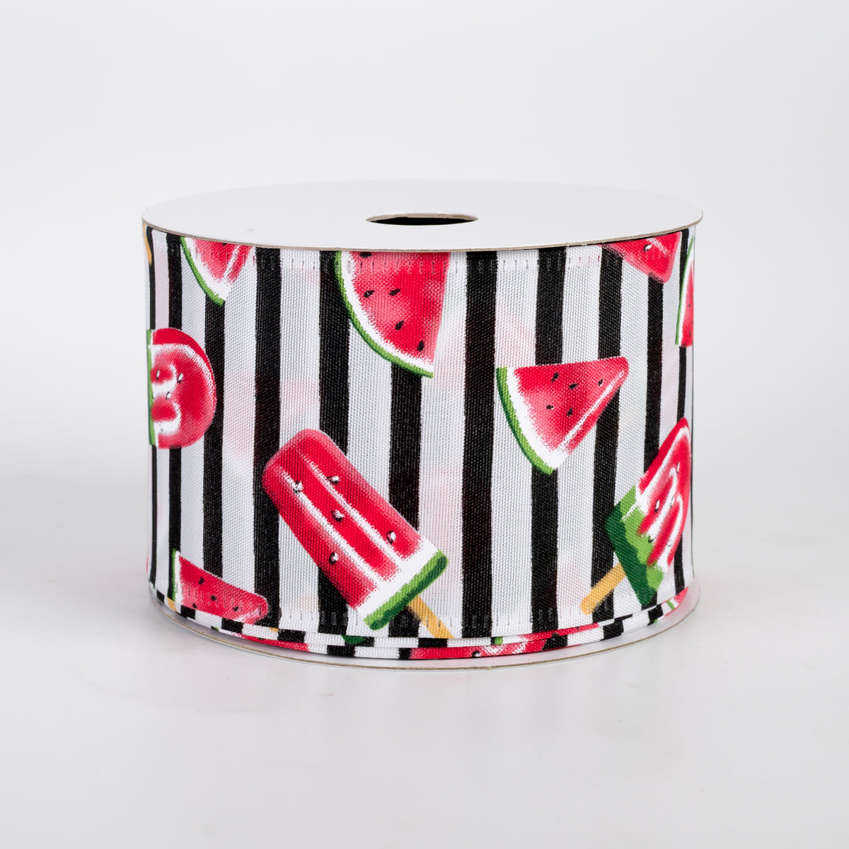 2.5" Watermelon Fruit & Popsicle Ribbon: Black & White Stripes (10 Yards)