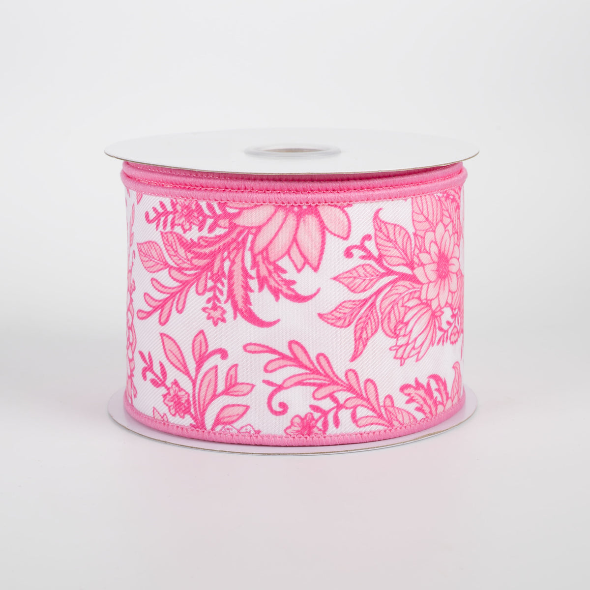 2.5" Chinoiserie Florals Ribbon: Pinks on White (10 Yards)