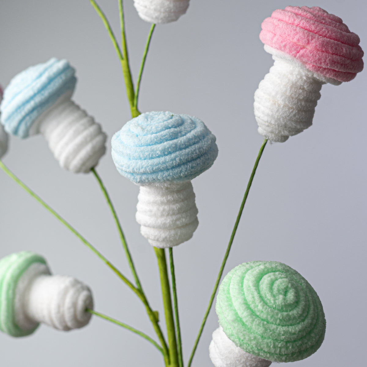 28" Chenille Mushrooms Spray: Pastels