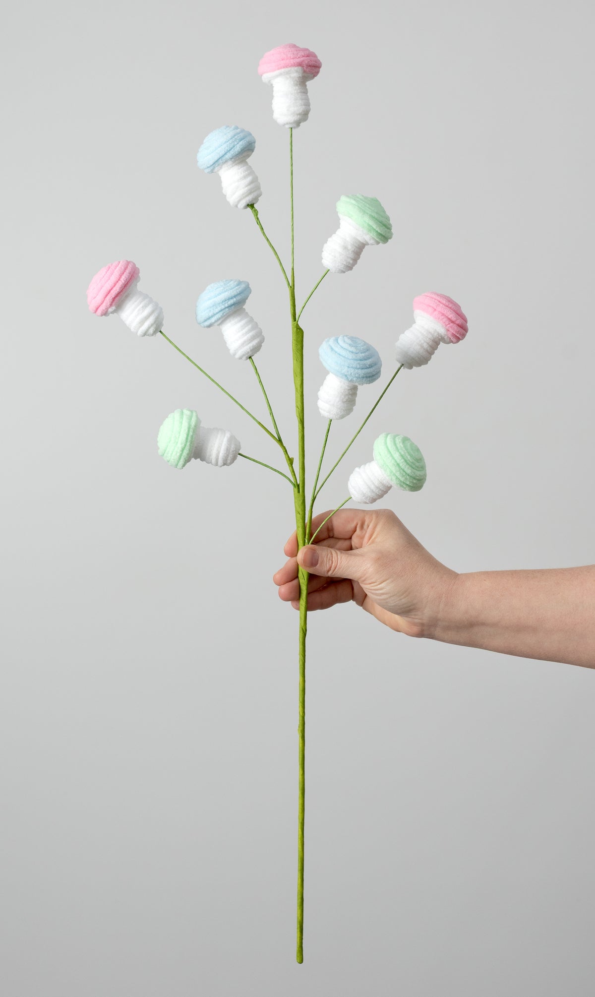 28" Chenille Mushrooms Spray: Pastels