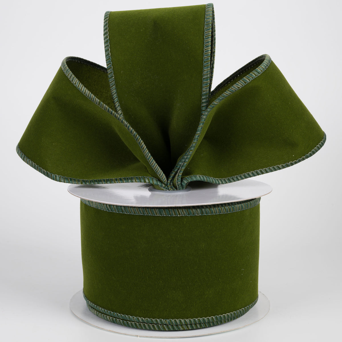 2.5" Wired Velvet Ribbon: Dark Moss Green (10 Yards)