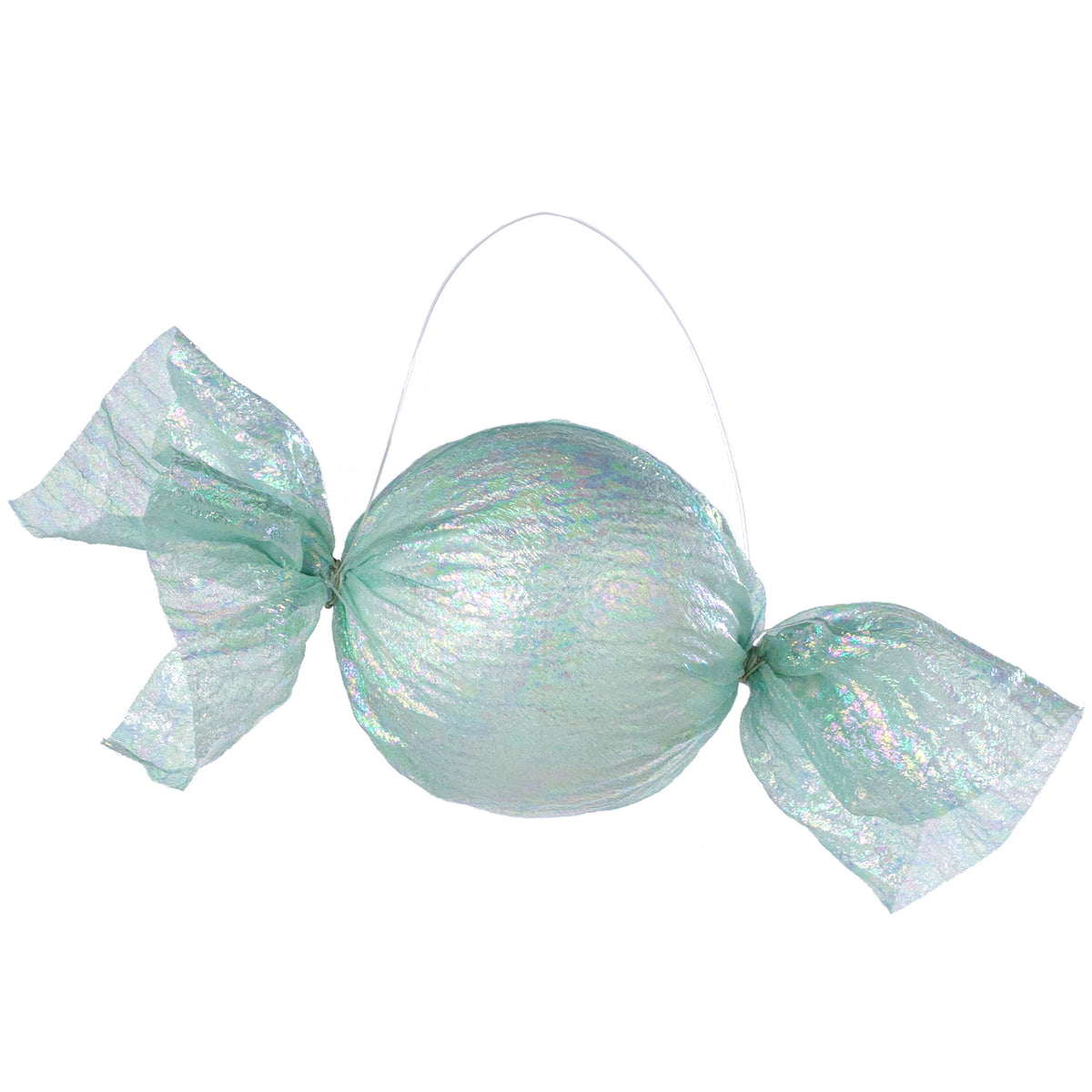7.5" Iridescent Fabric Wrapped Candy Ornament: Mint Blue
