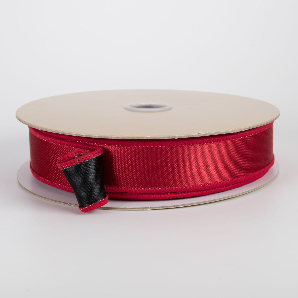7/8" Double Sided Fused Satin Ribbon: Red & Black (10 Yards)