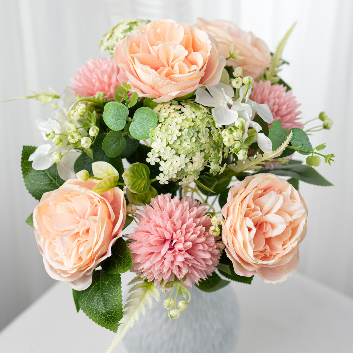 18" Austin Rose & Mum Bush: Peach & Pink (11 Stem)