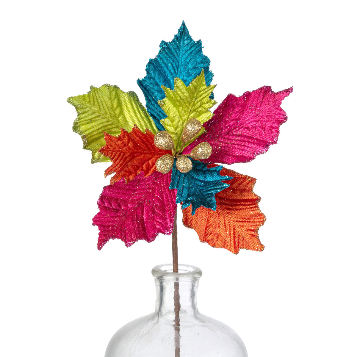 9" x 18" Pressed Velvet Poinsettia Stem: Fiesta
