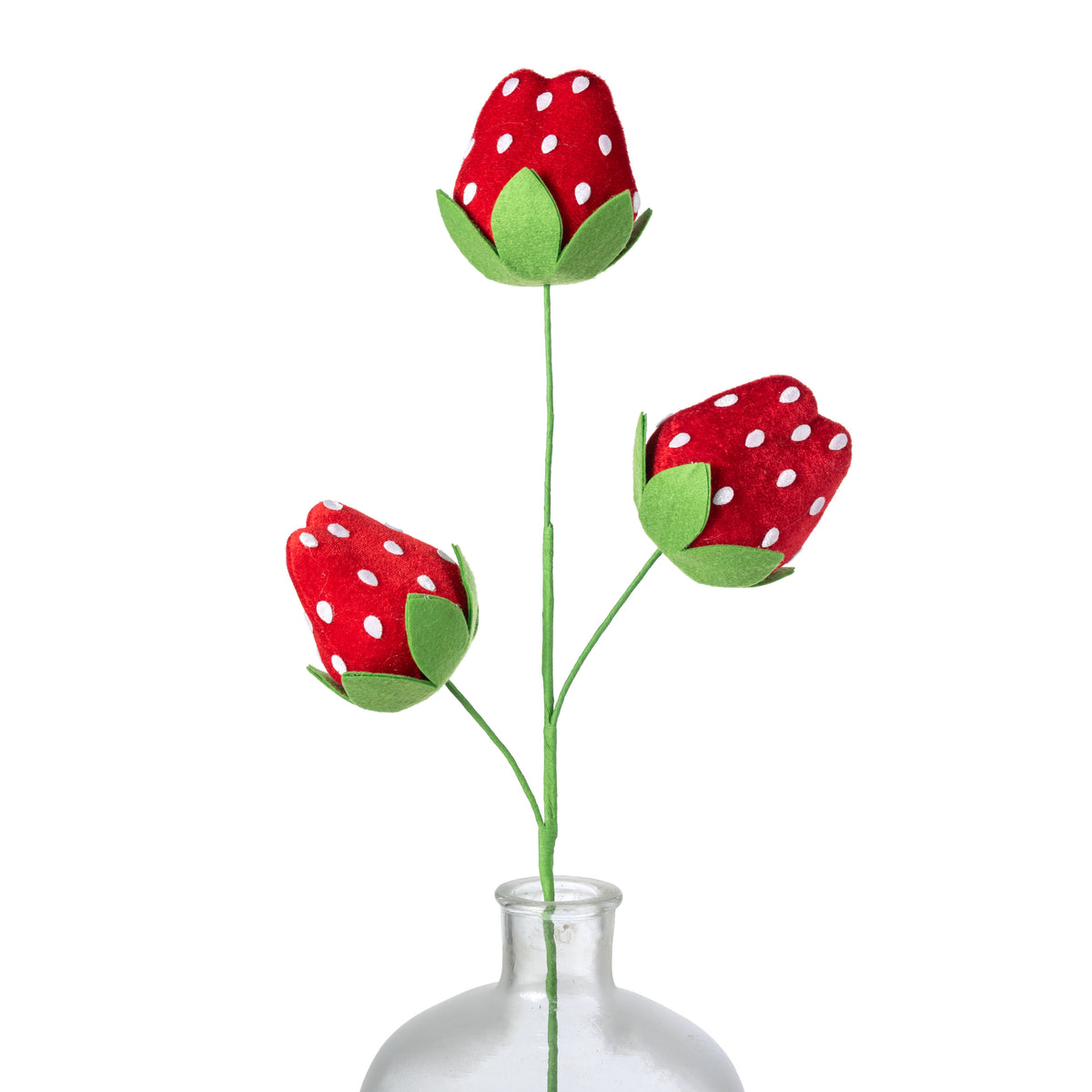 28" Velvet Oversized Strawberries Spray: Red