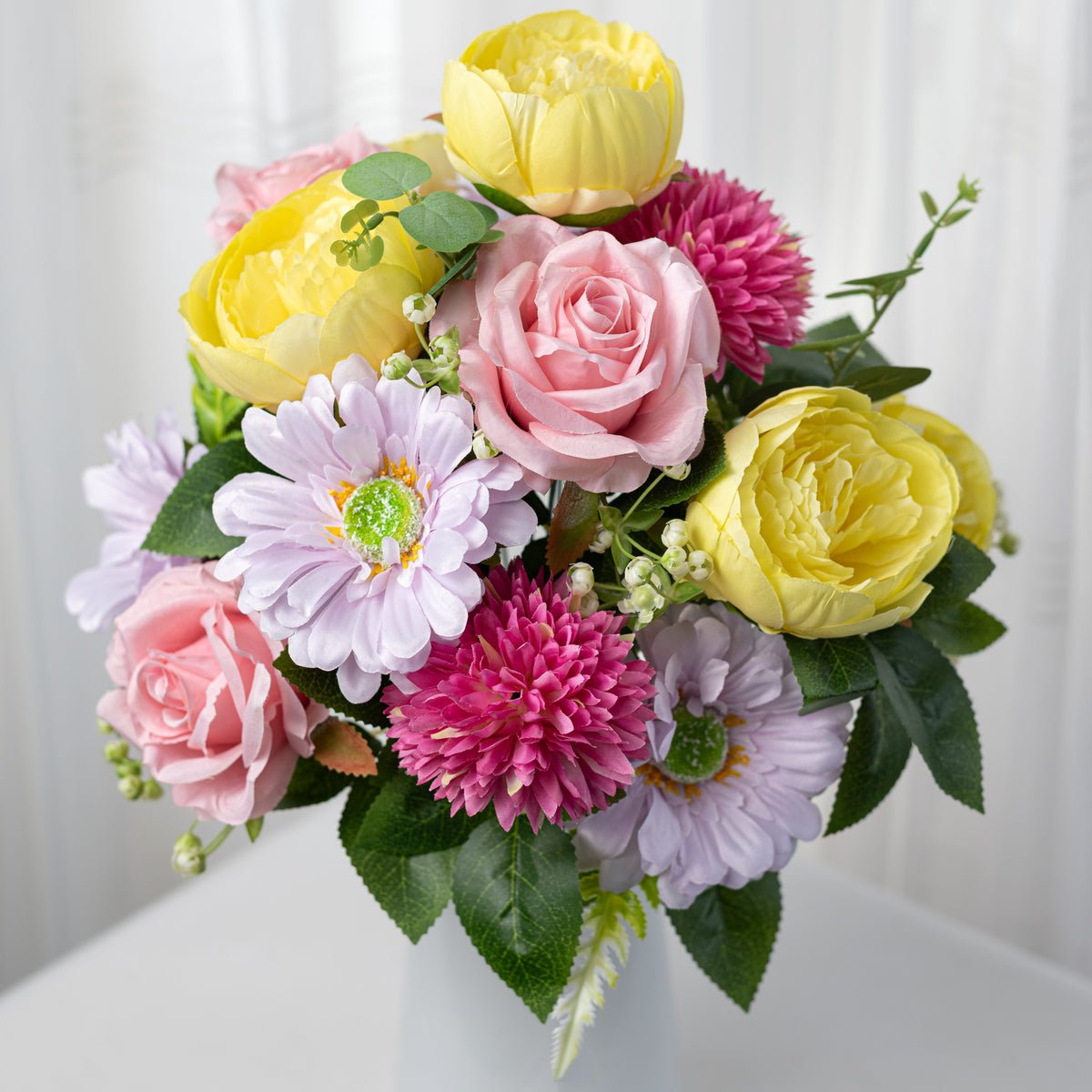 20" Cabbage Rose & Mum Bush: Spring Mix (16 Stem)