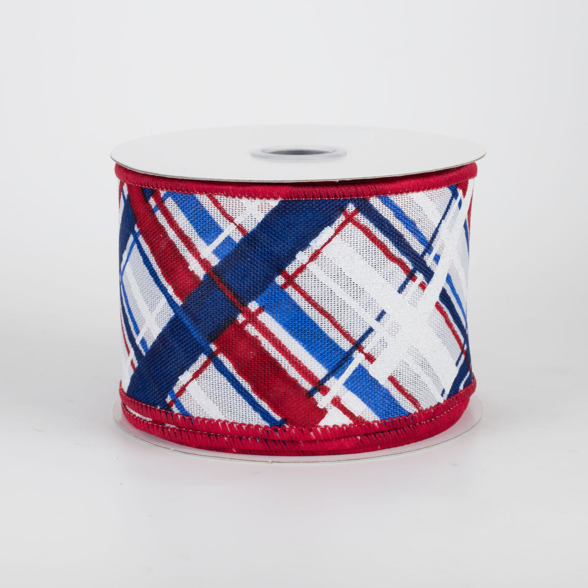 2.5" Diagonal Painted Plaid Ribbon: Red, White & Blue (10 Yards)