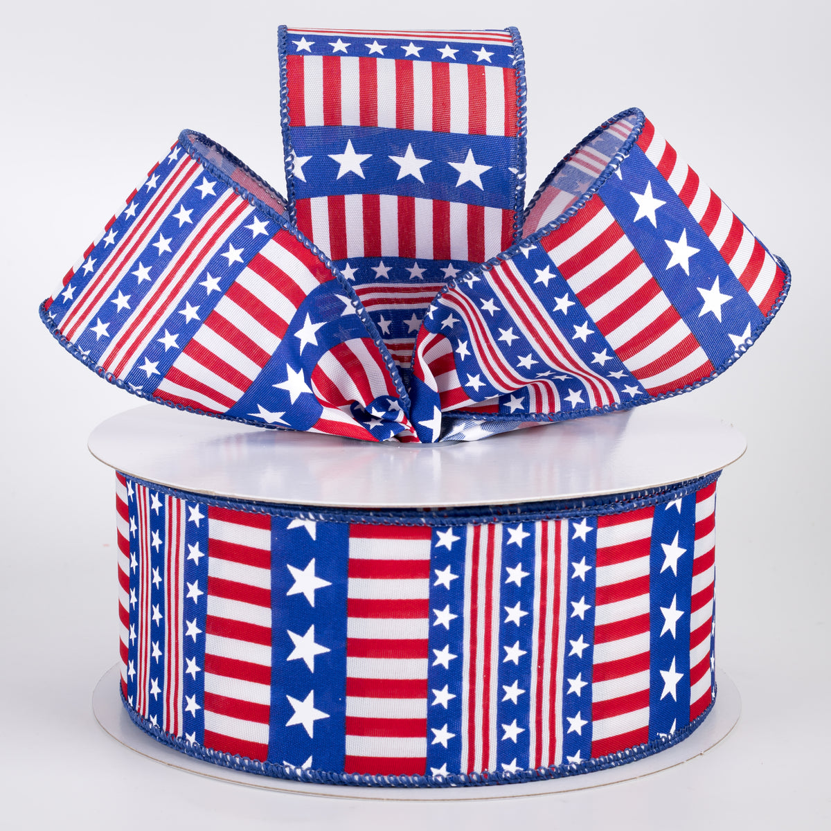 2.5" Satin American Dream Stars & Stripes Ribbon: Red, White & Royal (50 Yards)