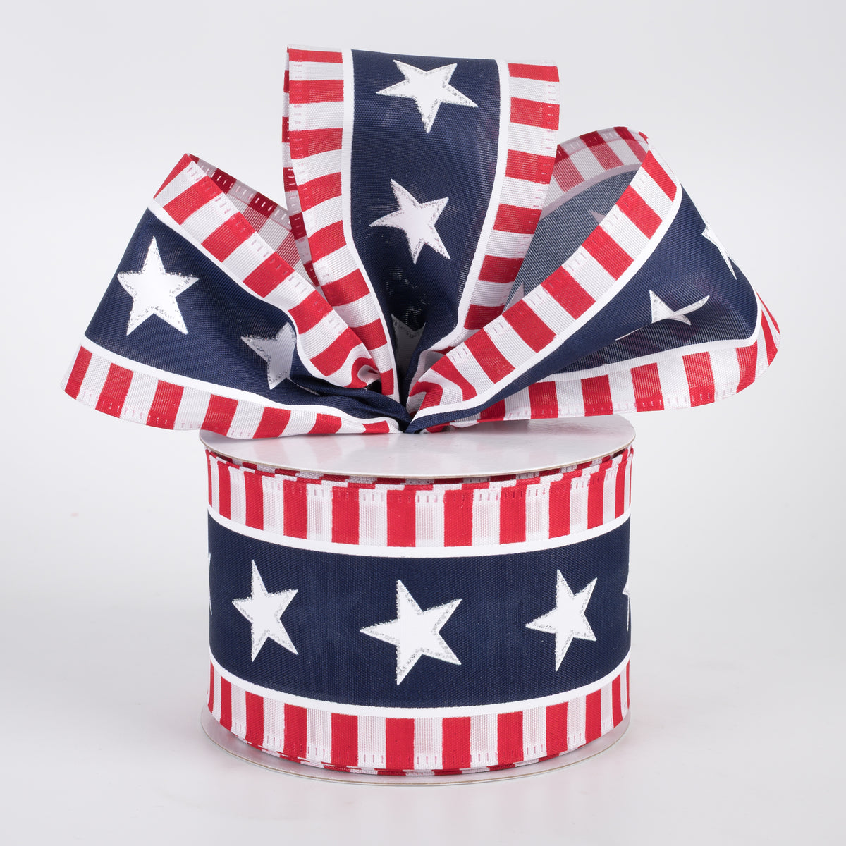 2.5" Striped Edge Stars & Stipes Ribbon: Navy, Red & White (10 Yards)