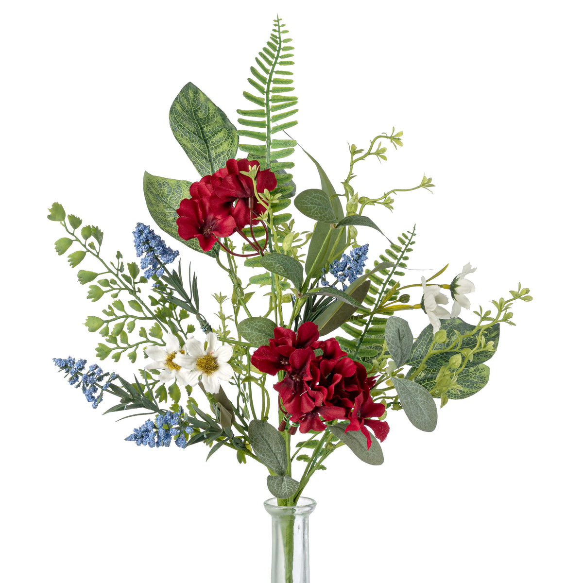 18" Mixed Geraniums & Leaves Pick: Red, White & Blue