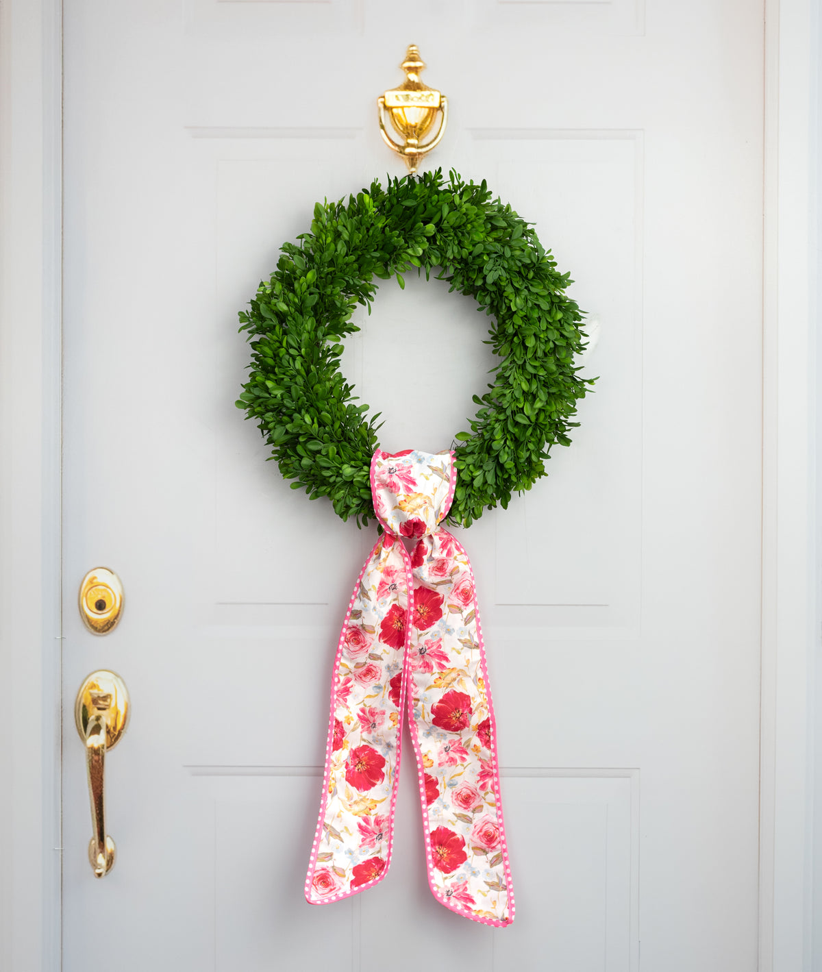 [D Stevens] 4" x 56" Poplin Wreath Sash: Roses & Poppies on Pink Polkadots