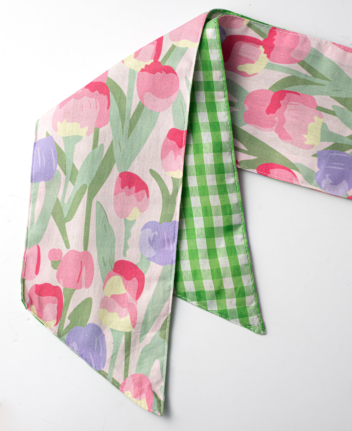 [D Stevens] 4" x 56" Poplin Wreath Sash: Watercolor Tulips & Green Check
