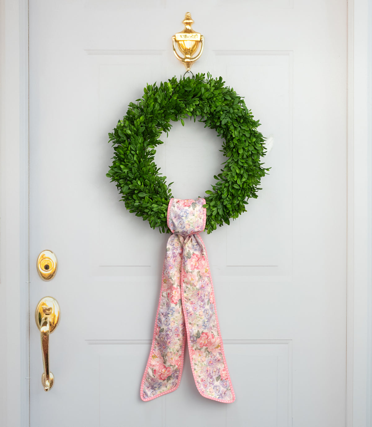 [D Stevens] 4" x 56" Poplin Wreath Sash: Mixed Florals on Rose Pink Polkadots