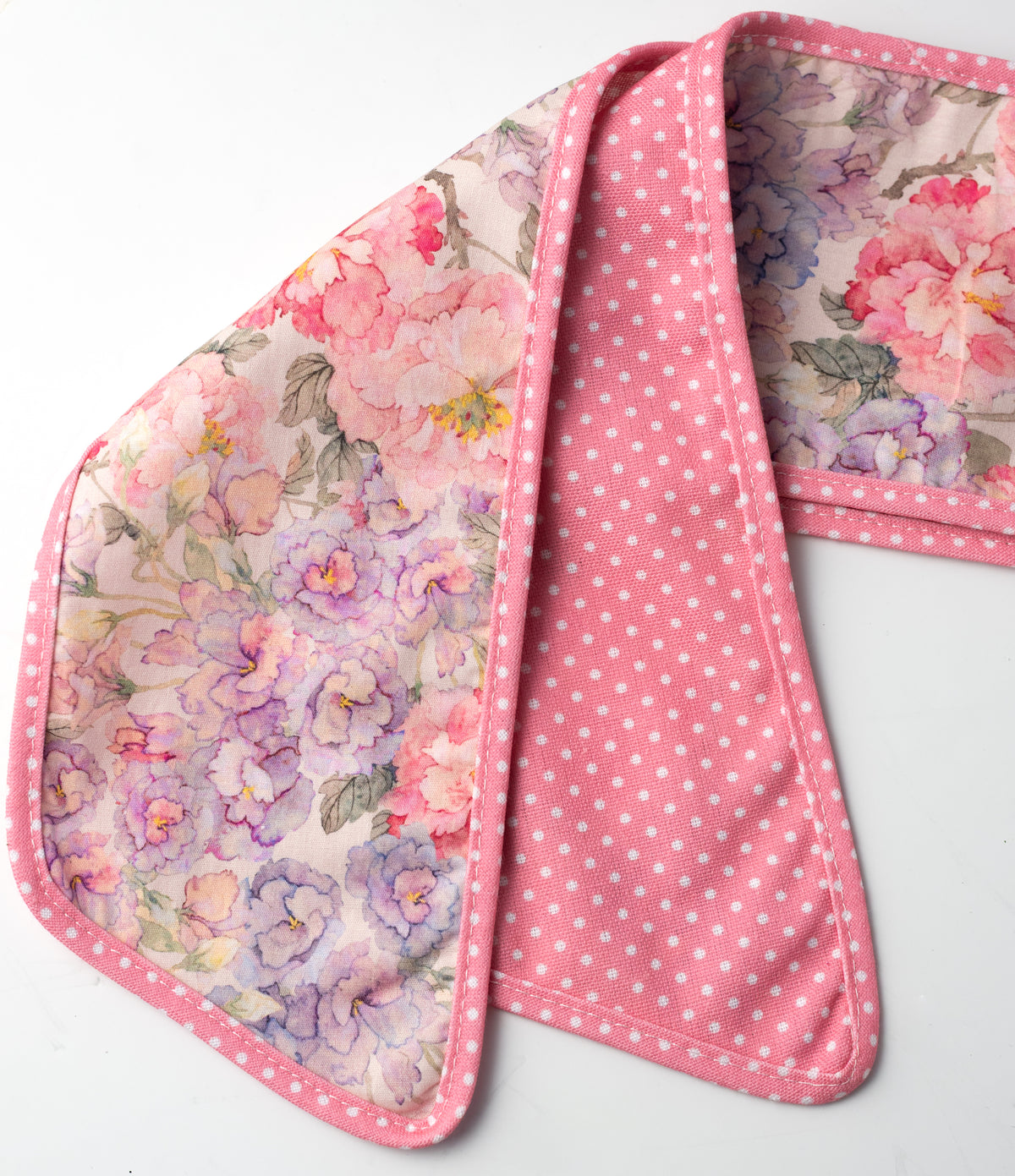 [D Stevens] 4" x 56" Poplin Wreath Sash: Mixed Florals on Rose Pink Polkadots