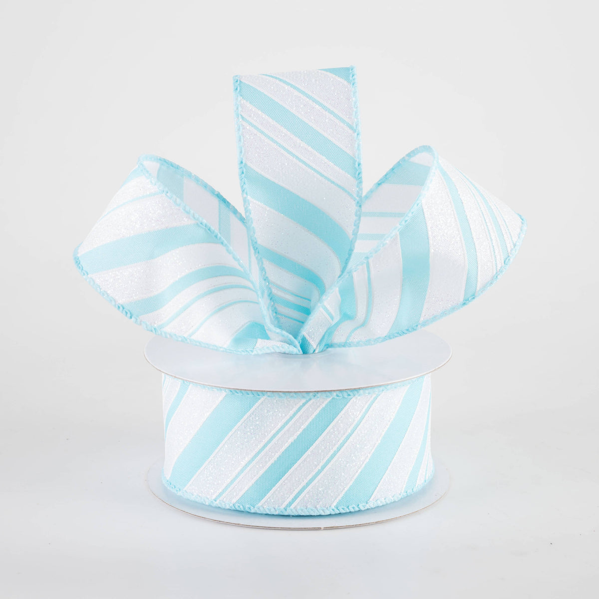 1.5" Iridescent Diagonal Stripe Candy Cane Ribbon: Blue & White (10 Yards) Lifestyle Photo