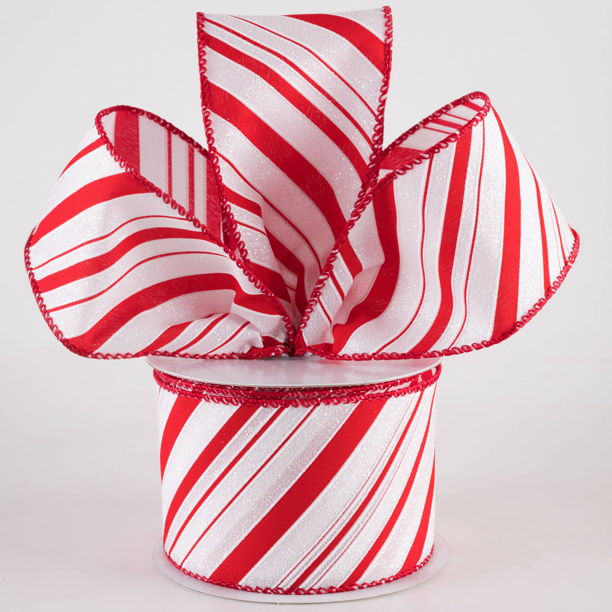 2.5" Iridescent Diagonal Stripe Candy Cane Ribbon: Red & White (10 Yards) Lifestyle Photo