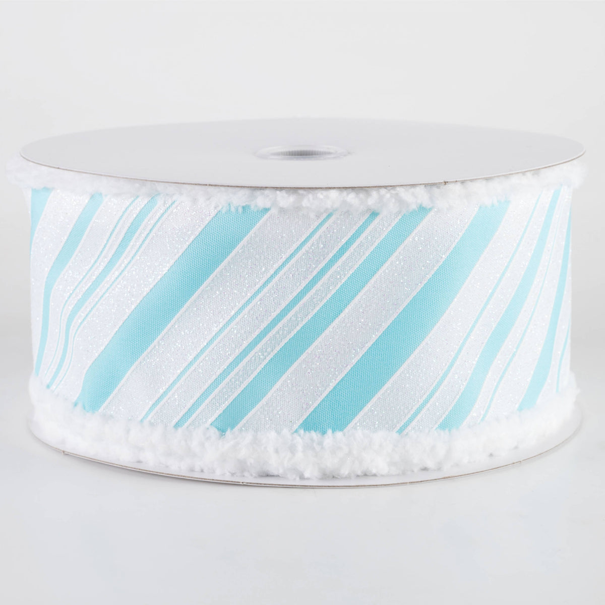 2.5" Iridescent Diagonal Stripe Candy Cane Snow Edge Ribbon: Blue & White (10 Yards) Item Number: 71421-40-45