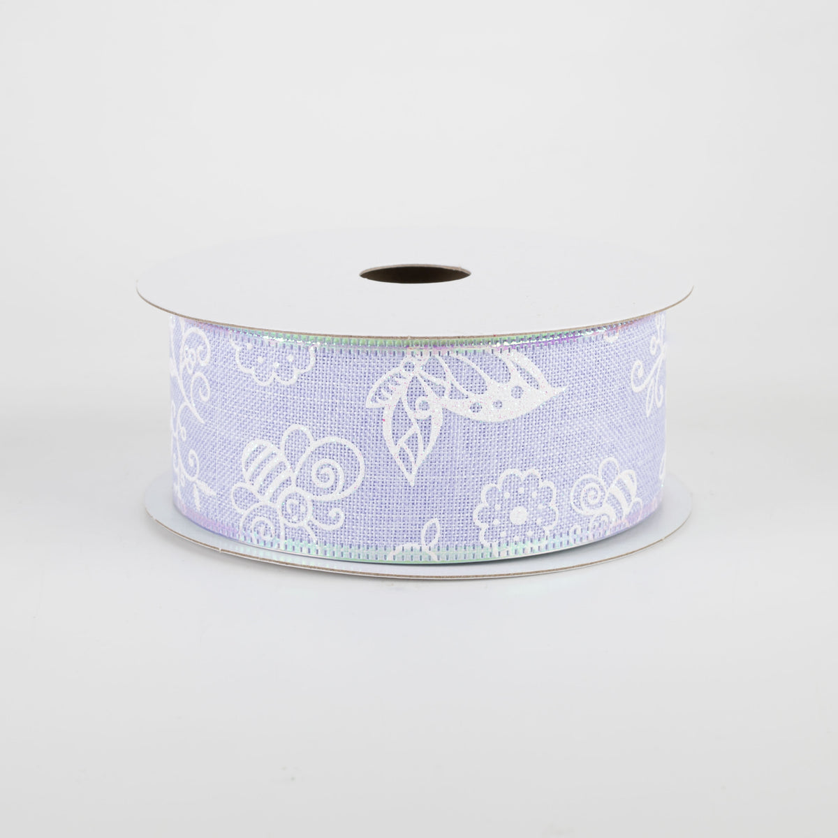 1.5" Iridescent Flowers & Bugs Linen Ribbon: Lavender (10 Yards)