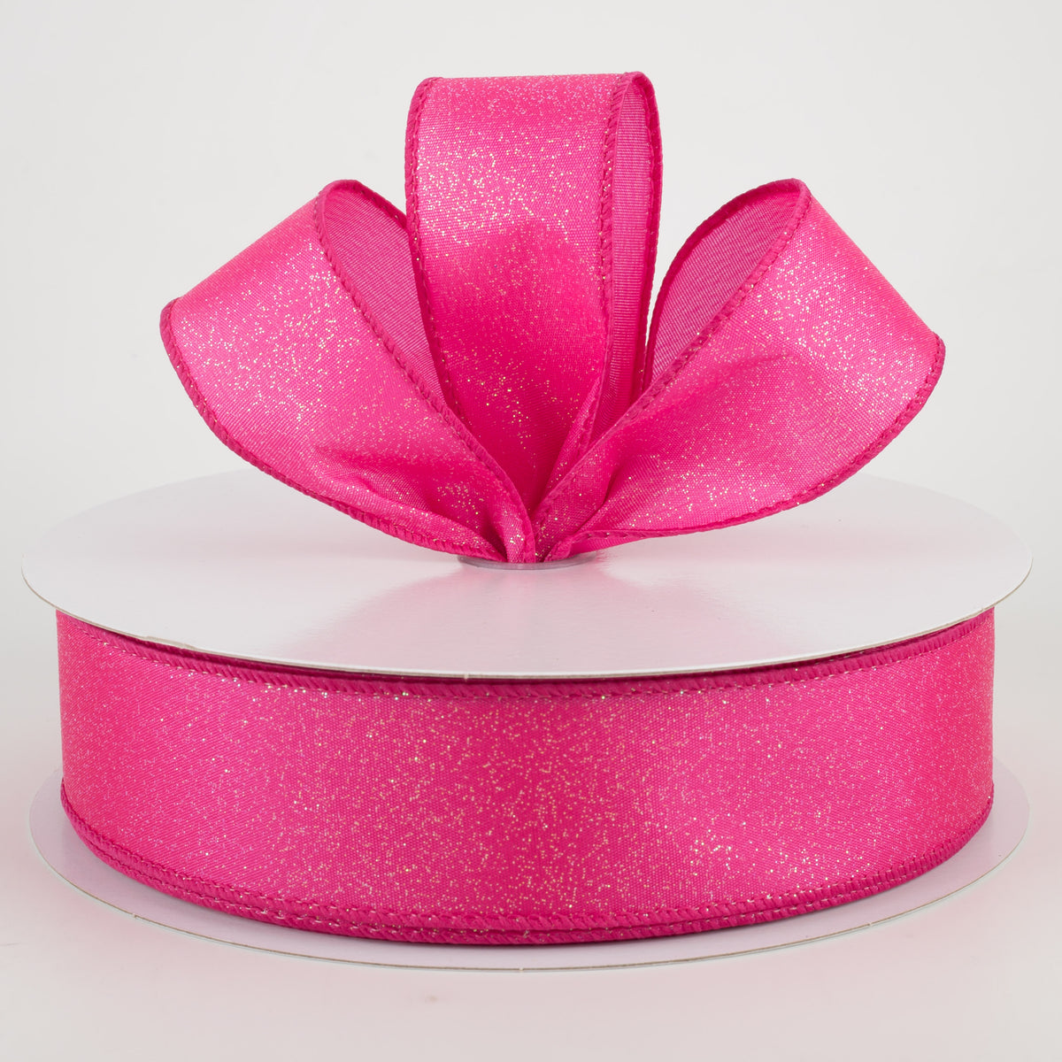 1.5" Iridescent Glitter Misted Satin Ribbon: Fuchsia Pink (50 Yards) Lifestyle Photo