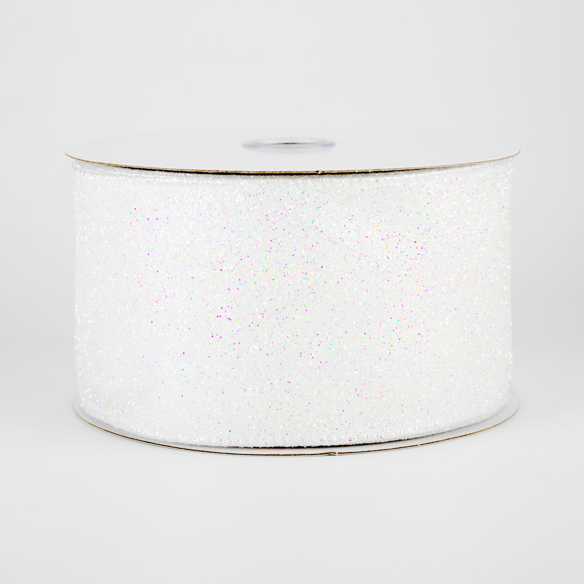 2.5" Iridescent Glitter Satin Ribbon: White (10 Yards)