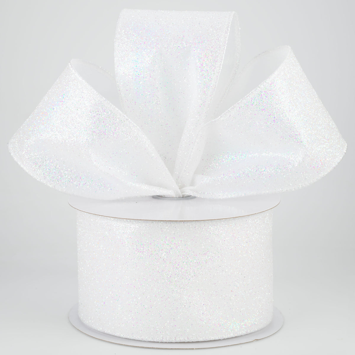 2.5" Iridescent Glitter Satin Ribbon: White (10 Yards) Lifestyle Photo