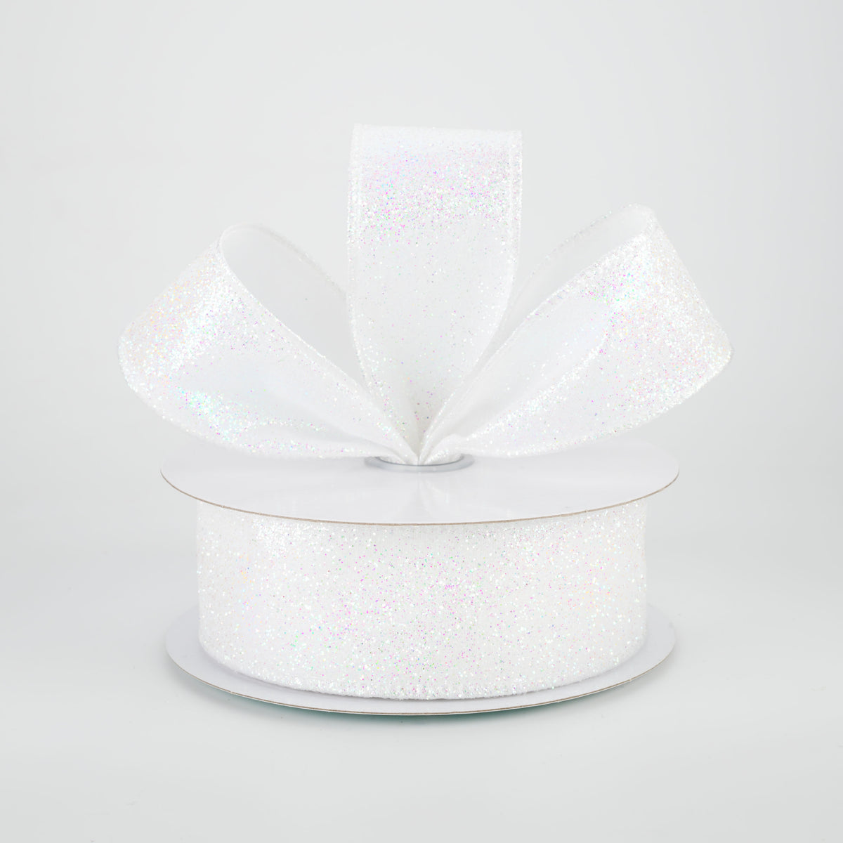 1.5" Iridescent Glitter Satin Ribbon: White (10 Yards) Lifestyle Photo