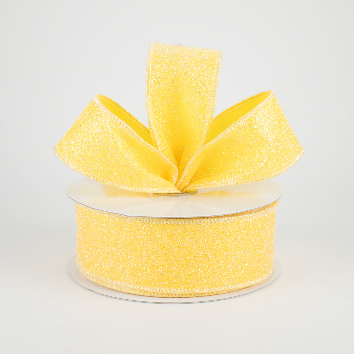 1.5" Iridescent Glitter Satin Ribbon: Yellow (10 Yards) Lifestyle Photo
