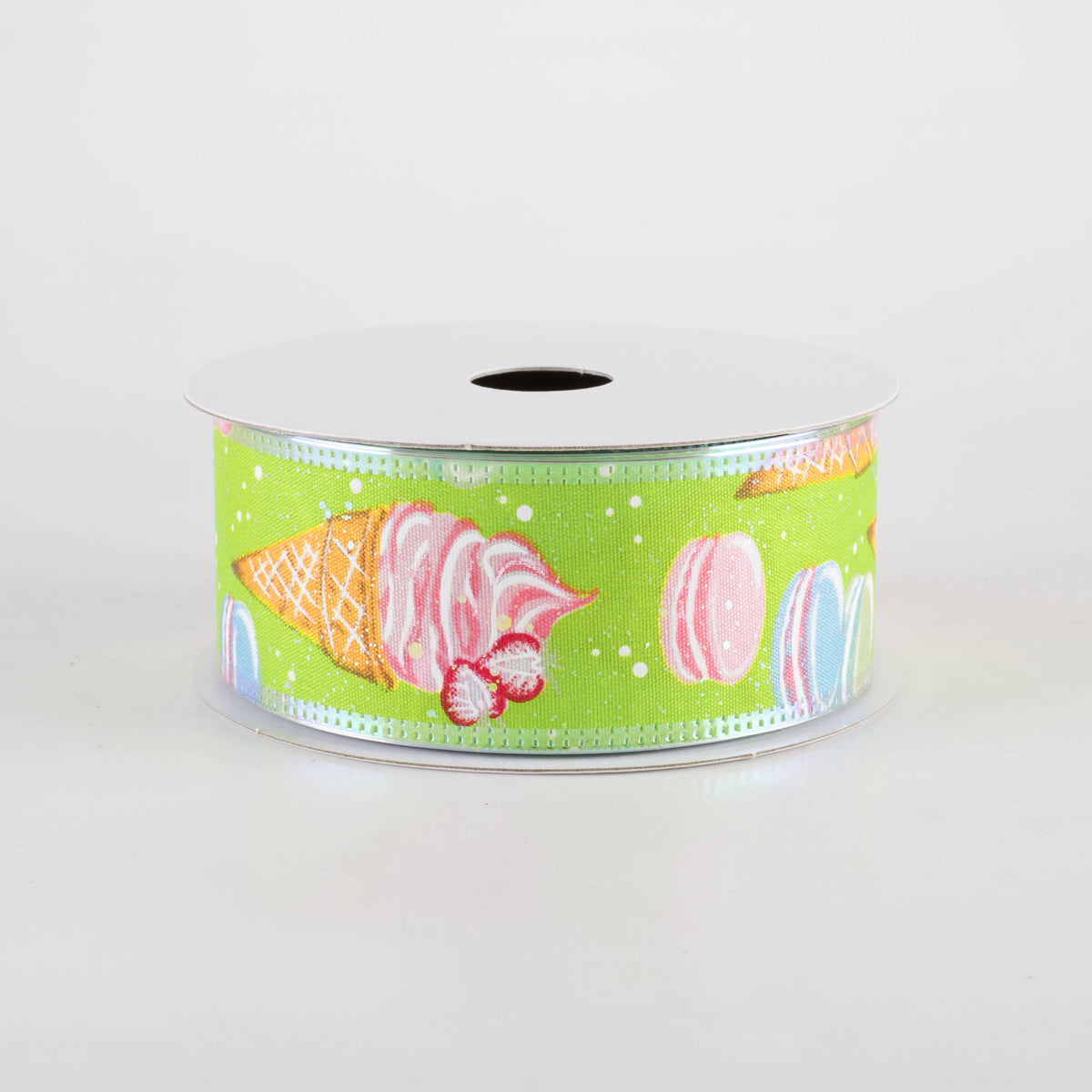 1.5" Iridescent Ice Cream & Macarons Ribbon: Lime Green (10 Yards) Item Number: 76464-09-29
