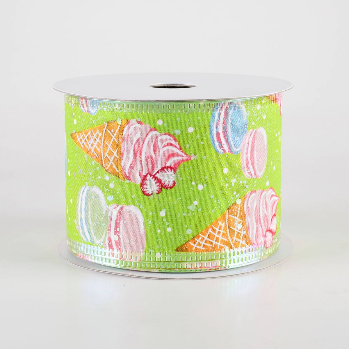 2.5" Iridescent Ice Cream & Macarons Ribbon: Lime Green (10 Yards) Item Number: 76464-40-29