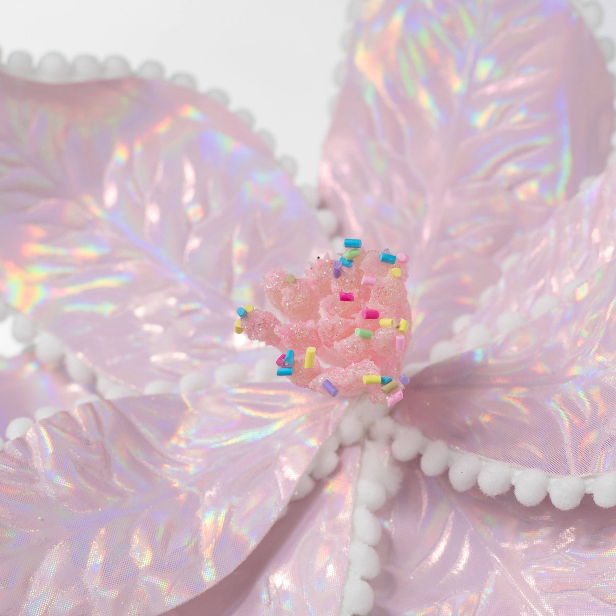 24" Iridescent Poinsettia Sprinkles Stem: Candy Pink Lifestyle Photo