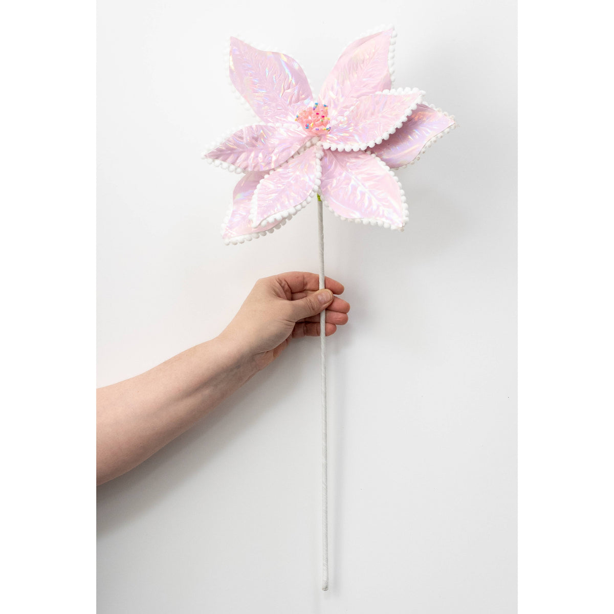 24" Iridescent Poinsettia Sprinkles Stem: Candy Pink detail photo 3
