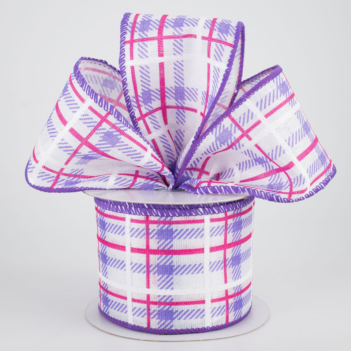 2.5" Iridescent Print Plaid Ribbon: Purple, Fuchsia, White (10 Yards) Lifestyle Photo