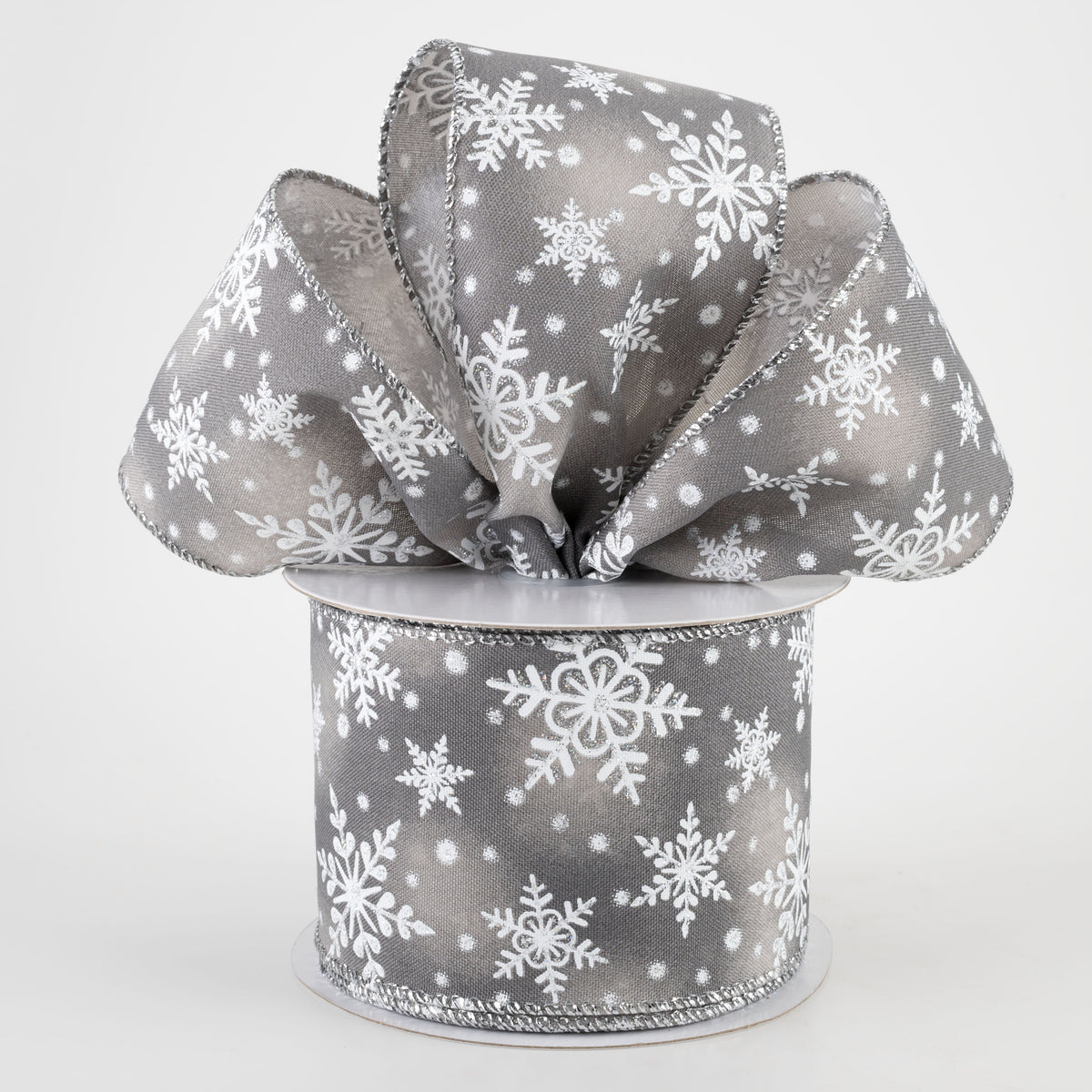 2.5" Iridescent Snowflake Ribbon: Grey (10 Yards) Lifestyle Photo