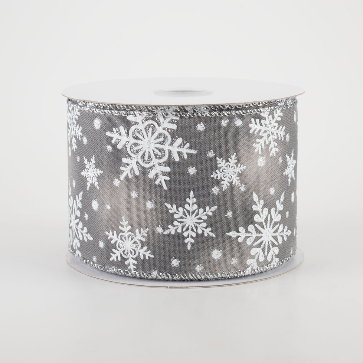 2.5" Iridescent Snowflake Ribbon: Grey (10 Yards)