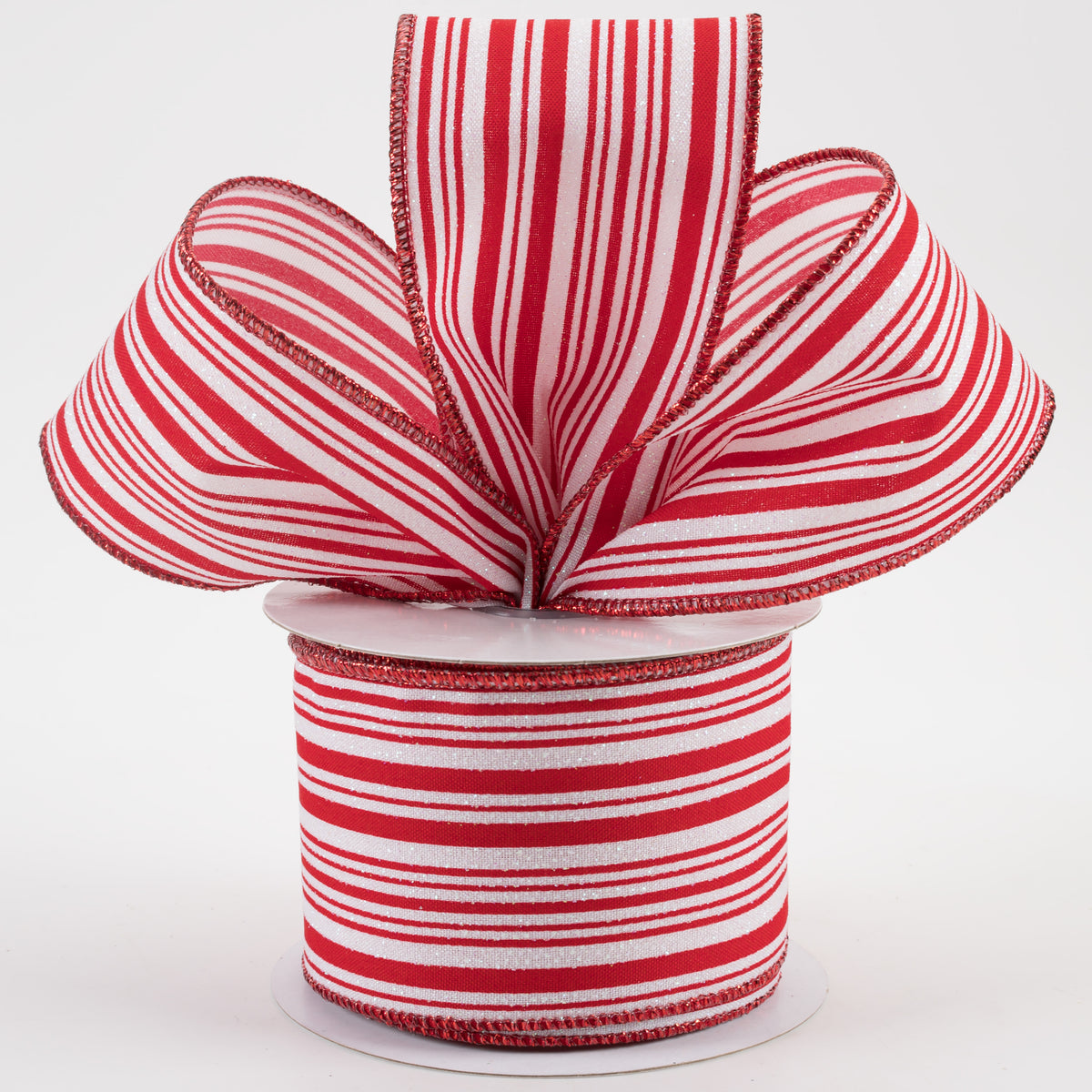 2.5" Iridescent Ticking Stripes Satin Ribbon: White & Red (10 Yards) Lifestyle Photo
