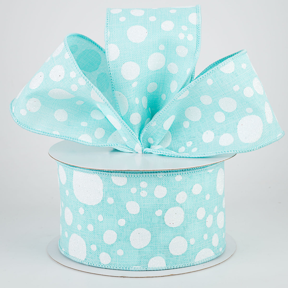 2.5" Irregular Dots Ribbon: Ice Blue (10 Yards) Lifestyle Photo