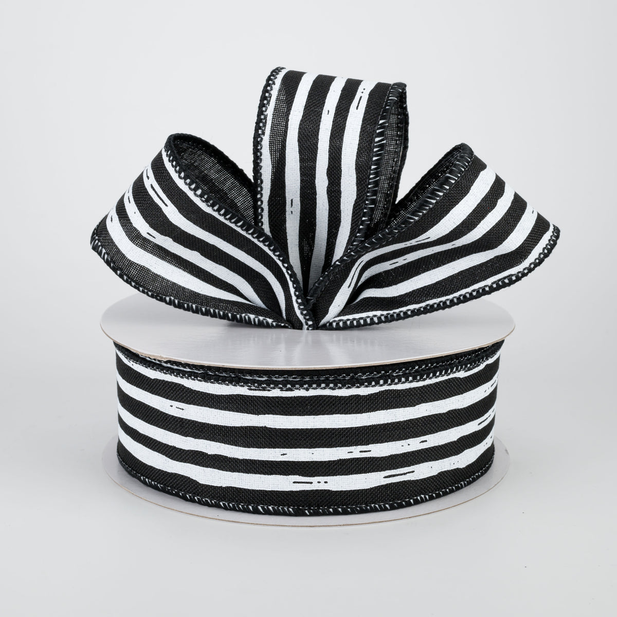 1.5" Irregular Stripes Ribbon: Black & White (10 Yards) Lifestyle Photo
