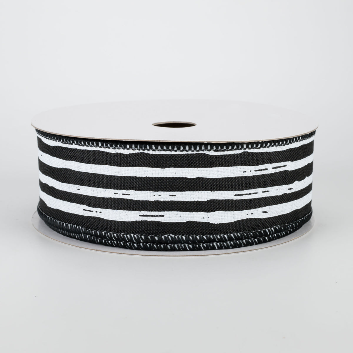 1.5" Irregular Stripes Ribbon: Black & White (10 Yards)