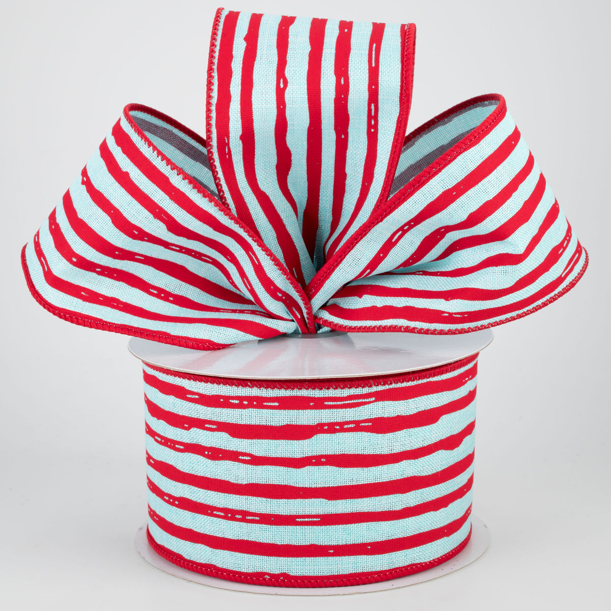2.5" Irregular Stripes Ribbon: Ice Blue & Red (10 Yards) Lifestyle Photo