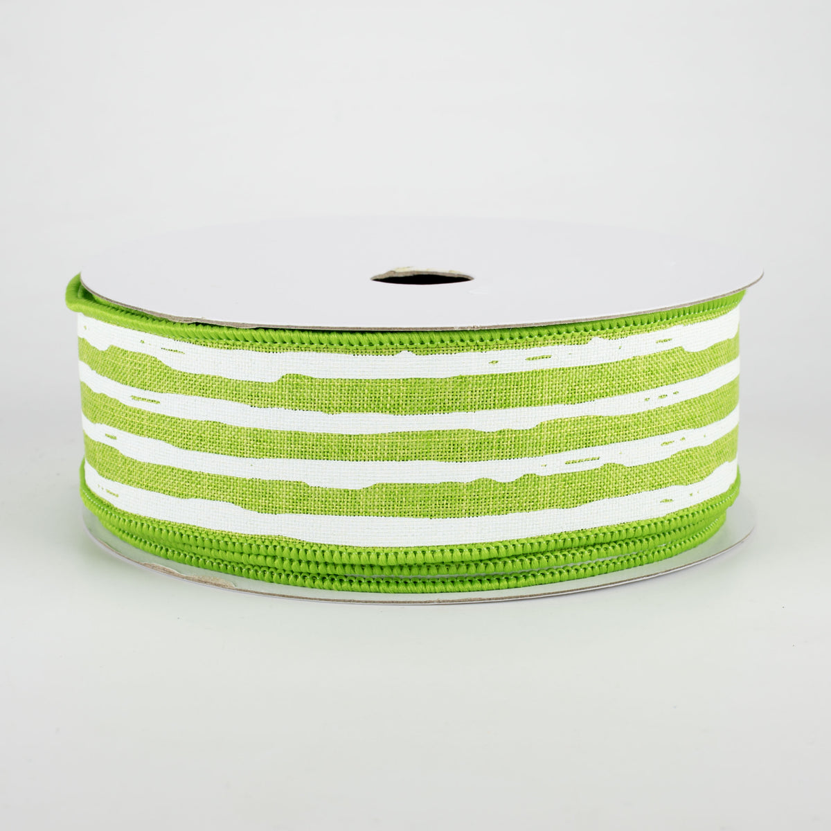 1.5" Irregular Stripes Ribbon: Lime & White (10 Yards)