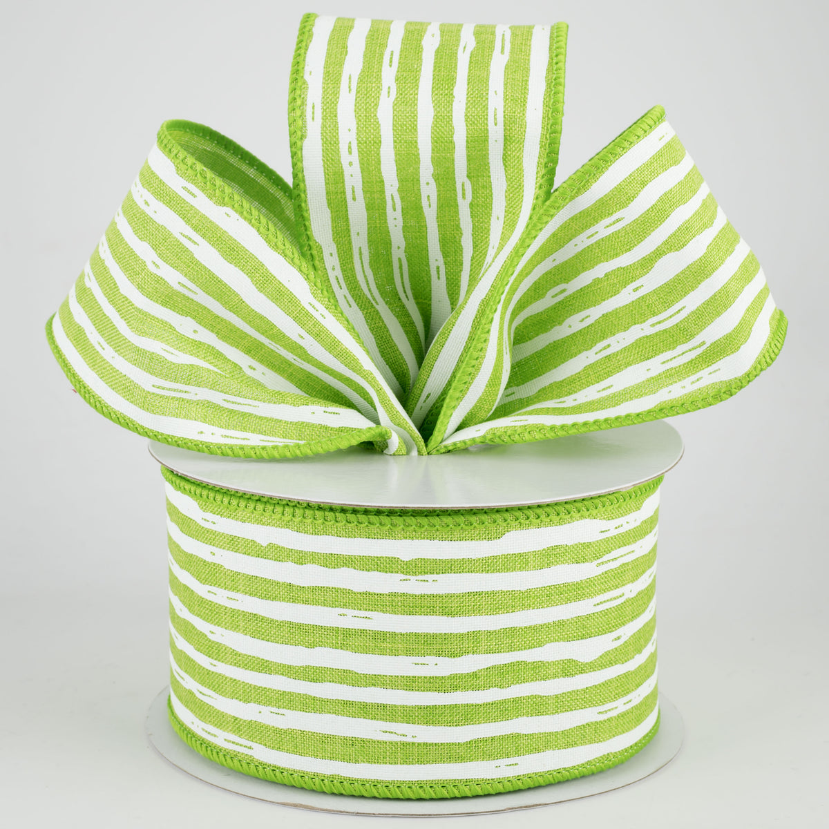 2.5" Irregular Stripes Ribbon: Lime & White (10 Yards) Lifestyle Photo