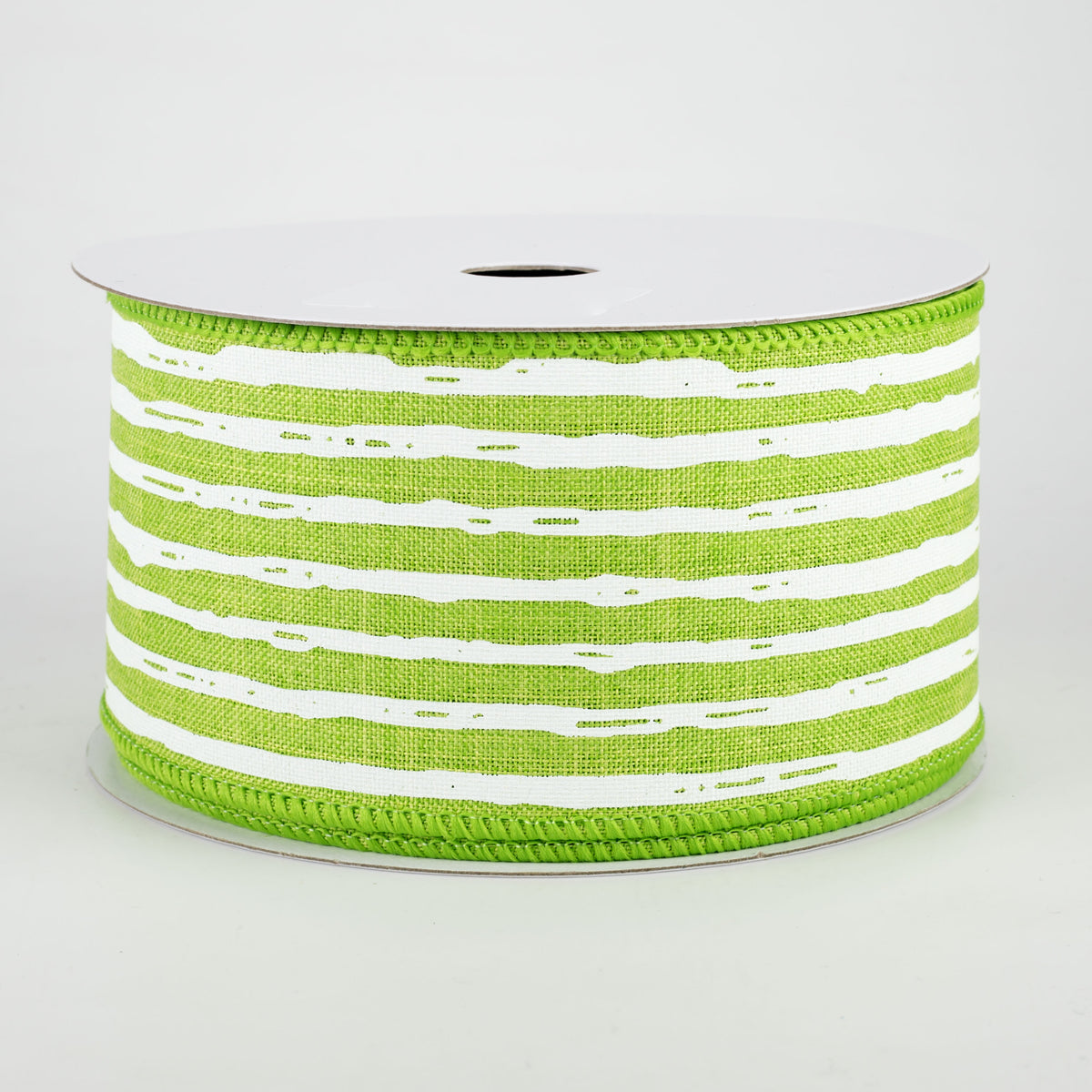2.5" Irregular Stripes Ribbon: Lime & White (10 Yards)