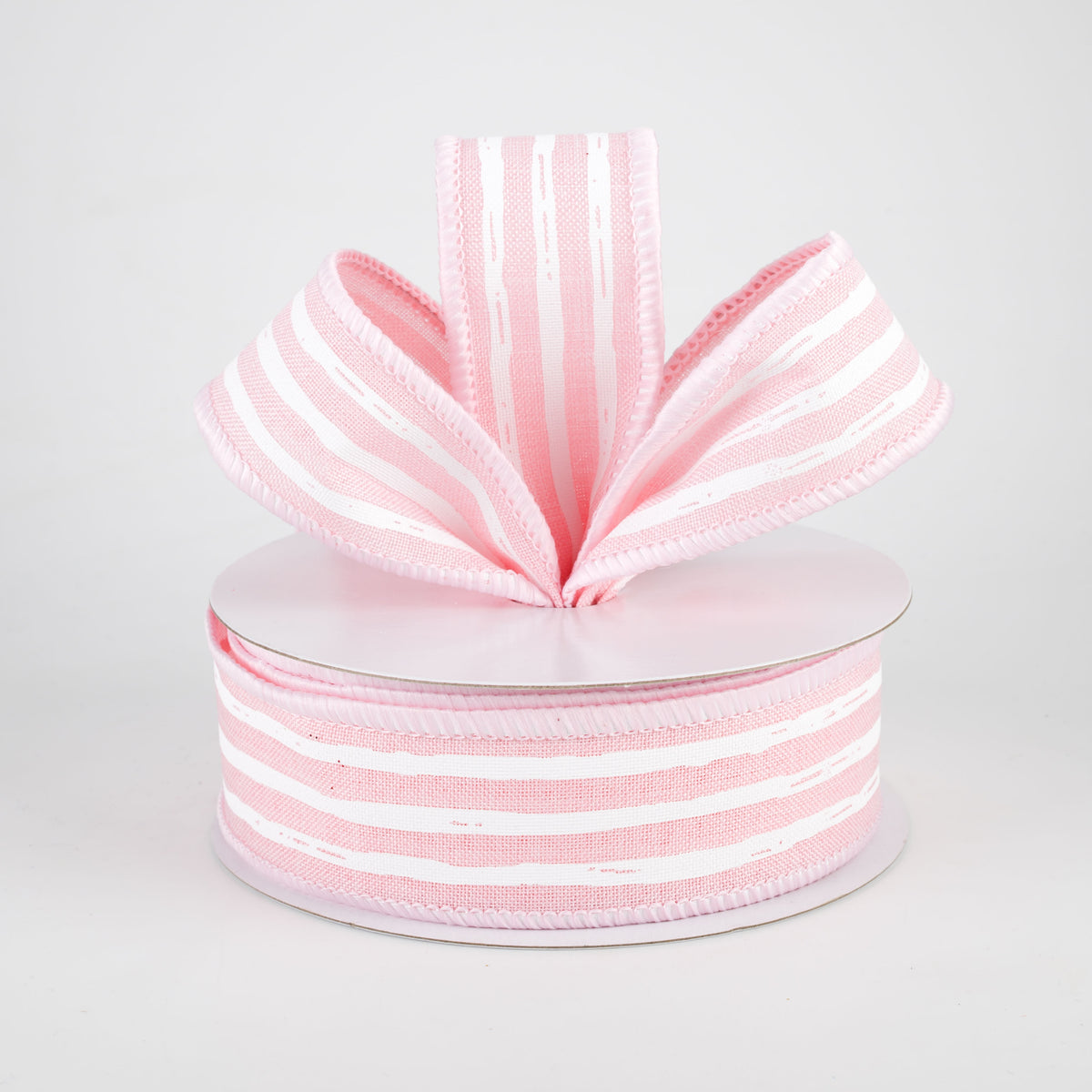 1.5" Irregular Stripes Ribbon: Pale Pink & White (10 Yards) Lifestyle Photo