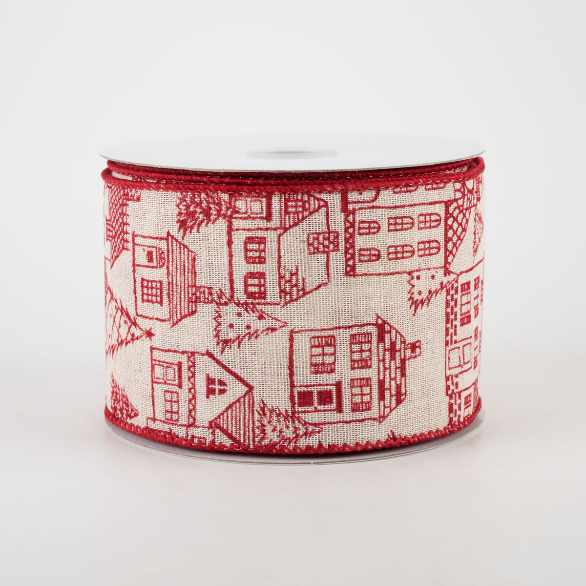 2.5" Ivory Canvas Outlined Houses Ribbon: Red (10 Yards) Item Number: 71160-40-12