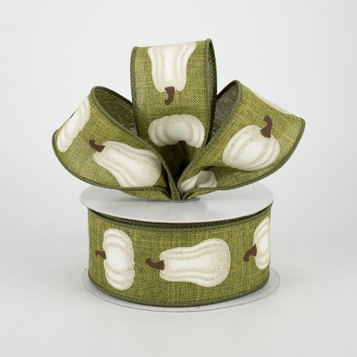 1.5" Ivory Pumpkin Ribbon: Moss Green (10 Yards) Lifestyle Photo