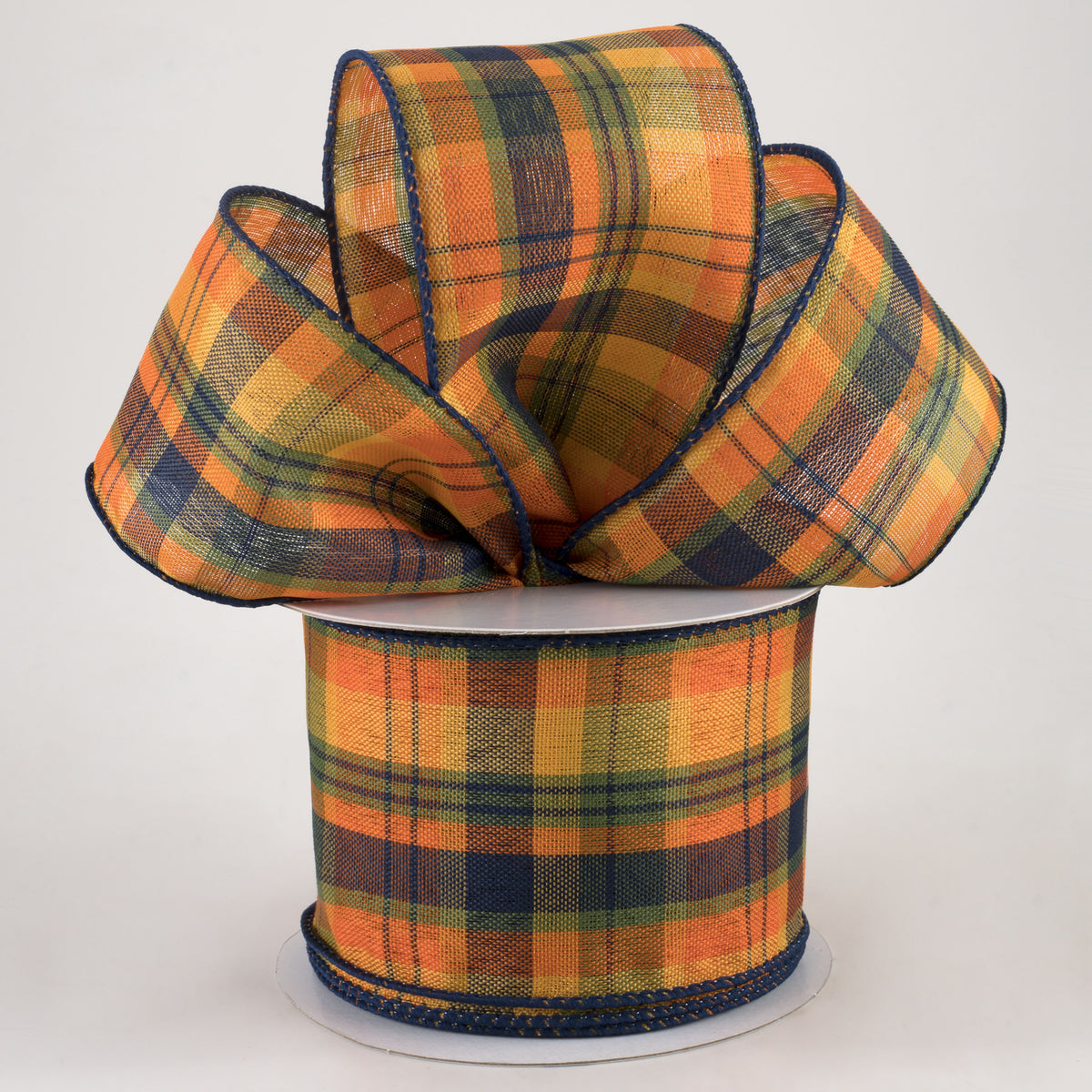 2.5" Jamie Plaid Ribbon: Orange, Navy, Green (10 Yards) Lifestyle Photo